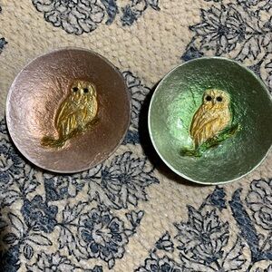 Two Ando Cloisonné decorative owl trinket dishes